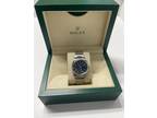 Rolex Oyster Perpetual 114200 Blue Dial Smooth Bezel Steel Mens Watch