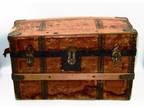 Antique DOME TOPPED DOLL TRUNK Wooden Tray Paper Lithograph Embossed Metal 1880