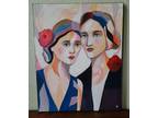 Painting 20x16" Original Art Figurative Portrait Woman Face Abstract Beautiful