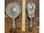 Vintage Hand Mirror & Brush Art DECCO Style, Portrait Design, Very Nice Metal