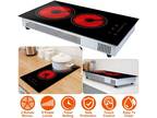 11in Electric Cooktop 2 Burners Ceramic Glass Stove Built-in Top Touch Control