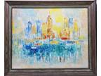 Vintage 1960’s Abstract Expressionist Cityscape Oil Painting on Canvas Signed