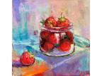 Strawberries art original oil painting still life berries decorative art