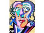 Corbellic Expressionism 14x11 Blue Treasure X Woman Portrait Signed Canvas Art