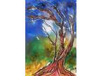 Watercolor ACEO Original Artwork by Mary King - Moonlight Through The Tree
