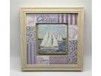Decorative Framed Wall Art Ocean Beach & Sailboat Hand-Painted Signed By Kohler