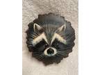 Beautiful, Vintage Hand painted Racoon On Wood Round.