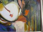Large 40" x 34" Abstract Geisha Framed Oil Painting on Canvas by Lam Ngoc