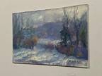Original Art Impressionism Oil Painting Landscape Snow Pasture Trees 6x9