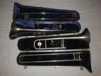 LOT of 2 VINTAGE CONN DIRECTOR TROMBONES - SILVER PLATED - FOR PARTS or REPAIR