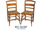 Antique Pair of Tiger Maple Side Chairs with Rush Seats