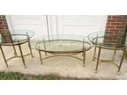 Mid Century Labarge Brass Beveled Glass Oval 2 Side End Table Hollywood Regency
