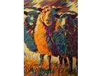 PRINT Mum's Colored Sheep Flock by Donna Suttle ACEO ATC 2.5x3.5 inches