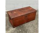 Antique Vtg Red Wooden Storage Chest Trunk Bench w/Hand-Forged Iron Hardware