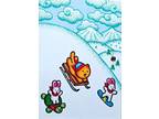 ACEO Original Fantasy Art Cat Rabbits Turtle Sled Snowboard Winter Snow Clouds