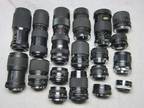 Lot of Eighteen (18) Vintage 35mm SLR Camera LENSES for Parts or Repair. POR