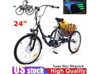 24" Folding Electric Tricycle 36V E-trike W/ basket for Adults Seniors Disabler