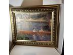 PIERRE AUGUSTE RENOIR 1841 The Skiff Painting Reproduction Inc Framed VTG Franc