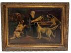 Antique 19thC Oil Painting Prominent Gentleman W/ English Setter Dogs Hounds