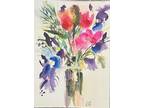 Original Signed Watercolor Painting. Impressionistic Wildflower Bouquet. ACEO