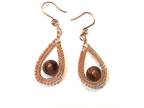 Copper Wire Wrap Teardrop Earrings with Tigers Eye