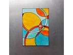 ACEO Original Painting Geometric Circles Yellow Turquoise