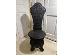 Antique Fantastic Carved Sgabello Chair W/ Hunter, Dog And Faces