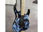 Black Blue Flower 7V Electric Guitar Solid Body Maple Fretboard Black Hardware