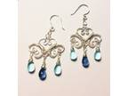 Silver Chandelier Earrings with Crystal Blue Teardrops