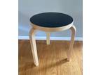 Vintage Alvar Aalto ? Artek birch stool table black linoleum top 3 leg Danish