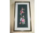 Framed BIRDS & ROSES NEEDLEPOINT & PETIT POINT Wall Hanging - 13" x 23 1/2"
