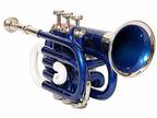 BLACK FRIDAY POCKET TRUMPET Bb PITCH WITH CASE AND MOUTHPIECE, BLUE COLOR