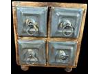 Antique 4 Drawer Tabletop Rustic Spice Cabinet Tin Metal Wood Apothecary
