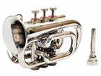 FEST SALE NICKEL Bb POCKET TRUMPET+FREE HARD CASE+M/P