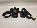 Pentax MX Black Film Camera SMC Vivitar 35-105mm f3.5, Side Grip, Strap, Hood