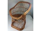 Vtg Petite Wicker Rattan Barrel Back Chair BOHO 20" Hx 16" W Child/Doll/Plant