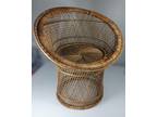 Vtg Petite Wicker Rattan Barrel Back Chair BOHO 22" H x 20" W Child/Doll/Plant