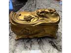 Antique Art Nouveau Jewelry Casket Box Gold Tone Four Feet Floral
