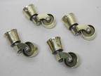 Set 4 Vintage Solid Brass Cup Swivel Casters 1" Wheels Top Inside 7/8" Furniture