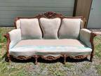 Hecht Brothers Victorian Rococo style couch sofa, light green