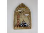 Ceramic Wall Plaque Lighthouse Sailboat Clouds Marine Art Decor