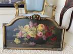 Large Stunning Italian Antique Barbola Floral Roses Bouquet Bowl Oil Painting