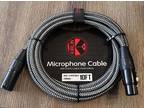 XLR Microphone Cable - Woven Charcoal Gray 10ft Kirlin Male to Female-20AWG New
