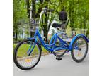 TAUS Adult Tricycle Trike 26" 3-Wheel 7-Speed Blue Bikes w/Removable Basket