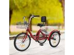 Adult Tricycle Adult Trike 24" 1 Speed 3 Wheel Red Bikes w/Removable Basket