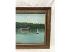 Antique SIGNED American Landscape Oil Painting Scenic Lake With Sailboat Framed