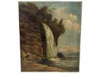 Antique 19thC American Landscape Oil Painting Beach Waterfall Seascape Cliffs RI