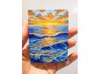 ACEO Card Original Oil Fine Art Impressionist Ocean Sunset Art collector