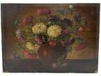Antique 1900s SIGNED H SANGER American Still Life Oil Painting Chrysanthemums MA