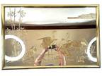 Vintage 80s Gold Crane Wall Mirror Etched Asian Hollywood Regency Retro 36x24
